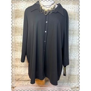 Black button down 3/4 sleeve collared poly blouse women’s size 2x